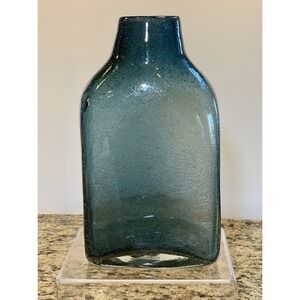 Crate And Barrel‎ Hand Blown Blue Green Bubble Flower Vase Modern Decor